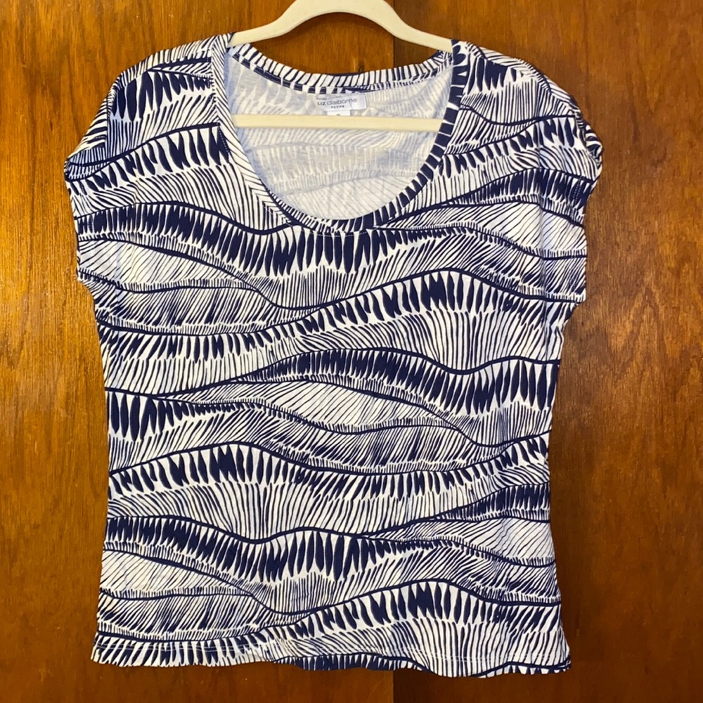 Liz Claiborne Petite Short Sleeve Scoop Neck Shirt-Sz Petite Large-Cotton, Modal